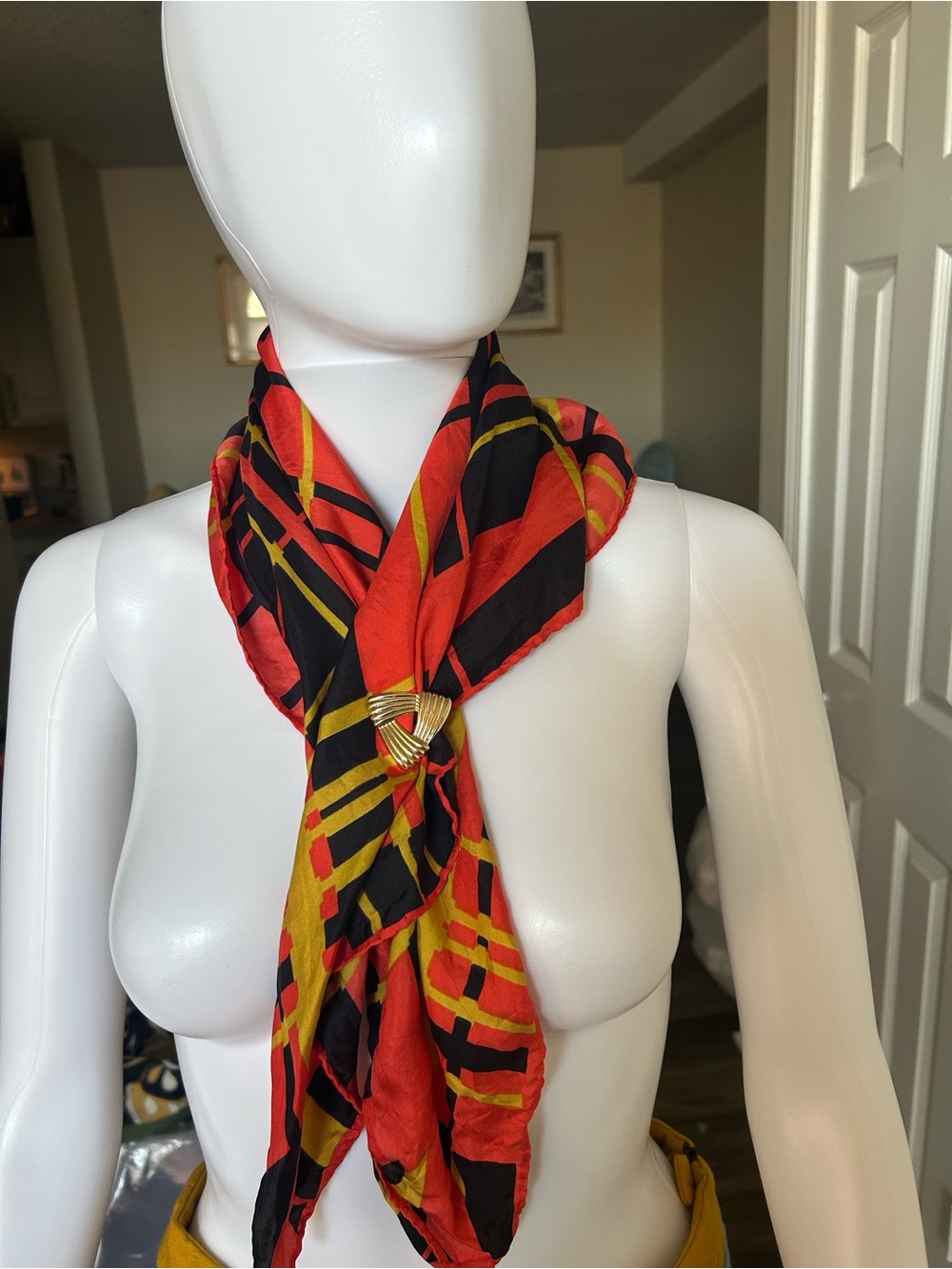 American Vintage Red, Black & Gold Geometric Scarf